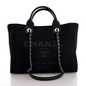 Chanel Small Black Mixed Fibers Deauville Tote