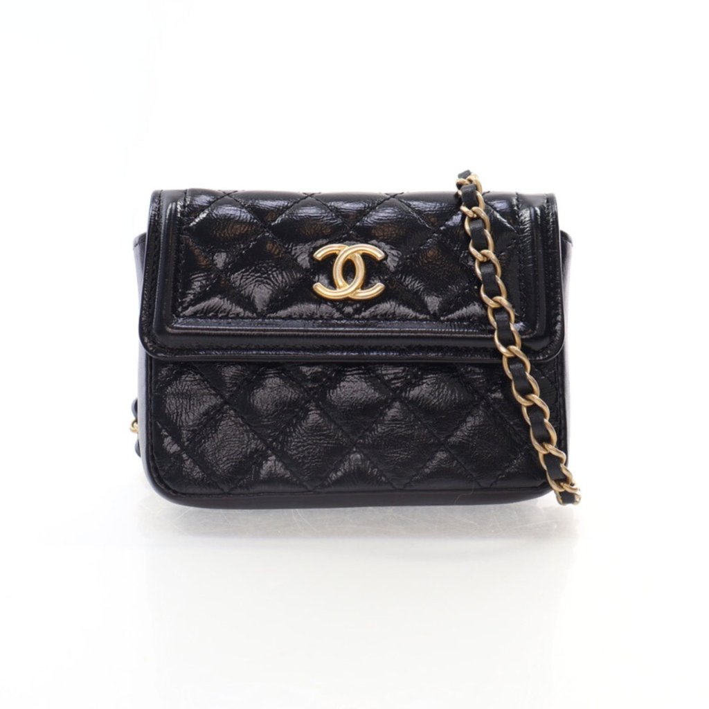 CHANELベルトバッグ Chanel Black Shiny Calfskin Waist Belt Bag - Luxe Du Jour