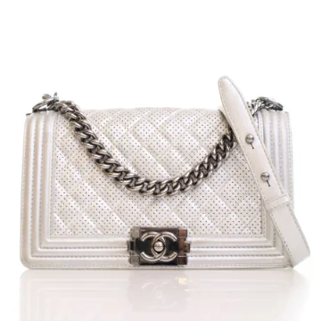 Chanel Medium Silver Lambskin Perforated Boy Bag
