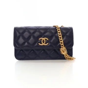Chanel Mini Navy Lambskin Clutch On Chain