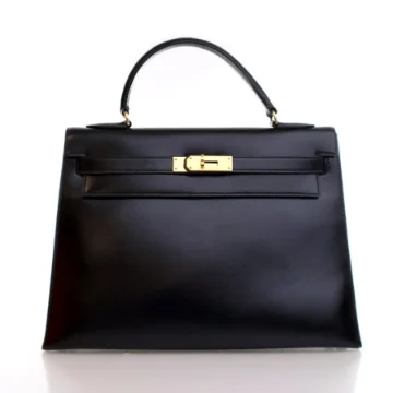 Hermes Vintage Black Box Calf Sellier Kelly 32