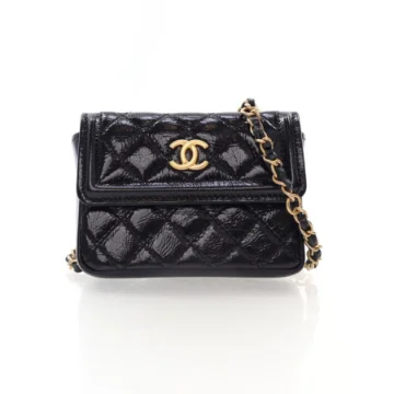 Chanel Mini Black Shiny Calfskin Waist Belt Bag