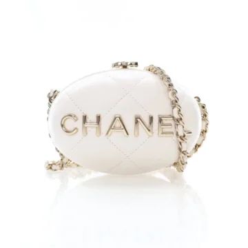 Chanel White Lambskin Oval Minaudiere