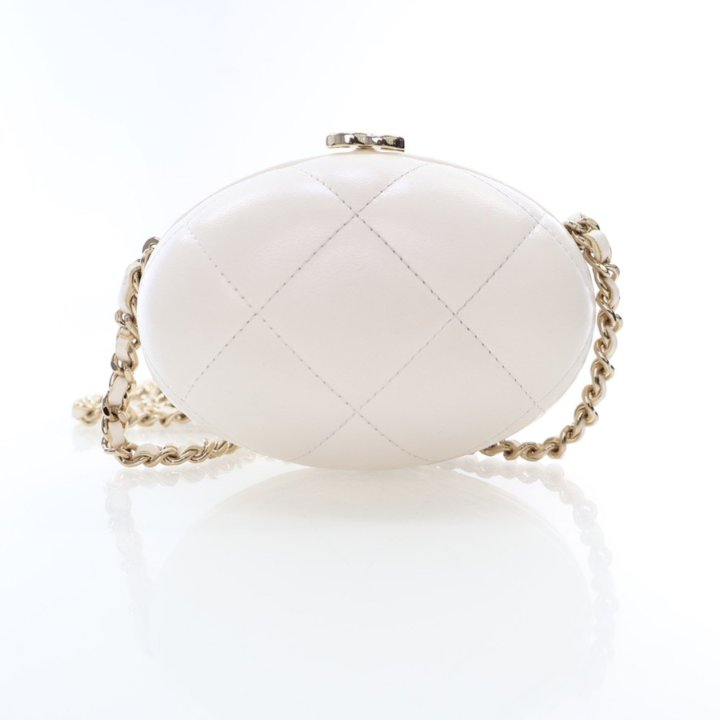 Chanel White Lambskin Oval Minaudiere - Luxe Du Jour