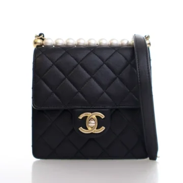 Chanel Small Black Goatskin Chic Pearl Flap Bag