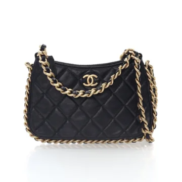 Chanel Mini Black Lambskin Hobo Chain Around Top Handle