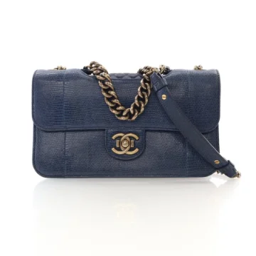 Chanel Medium Blue Lambskin Lizard Perfect Edge Flap Bag