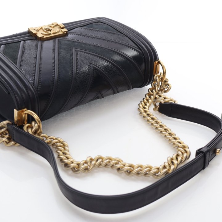 Chanel Medium Black Chevron Caviar Calfskin Boy Bag - Luxe