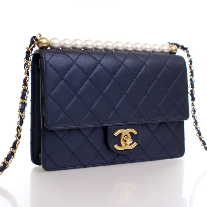Chanel Small Blue Lambskin Chic Pearls Flap Bag - Luxe Du Jour