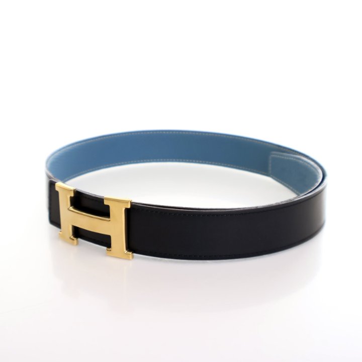 Hermes Noir Swift Constance Reversible H Belt Sz 85 - Luxe