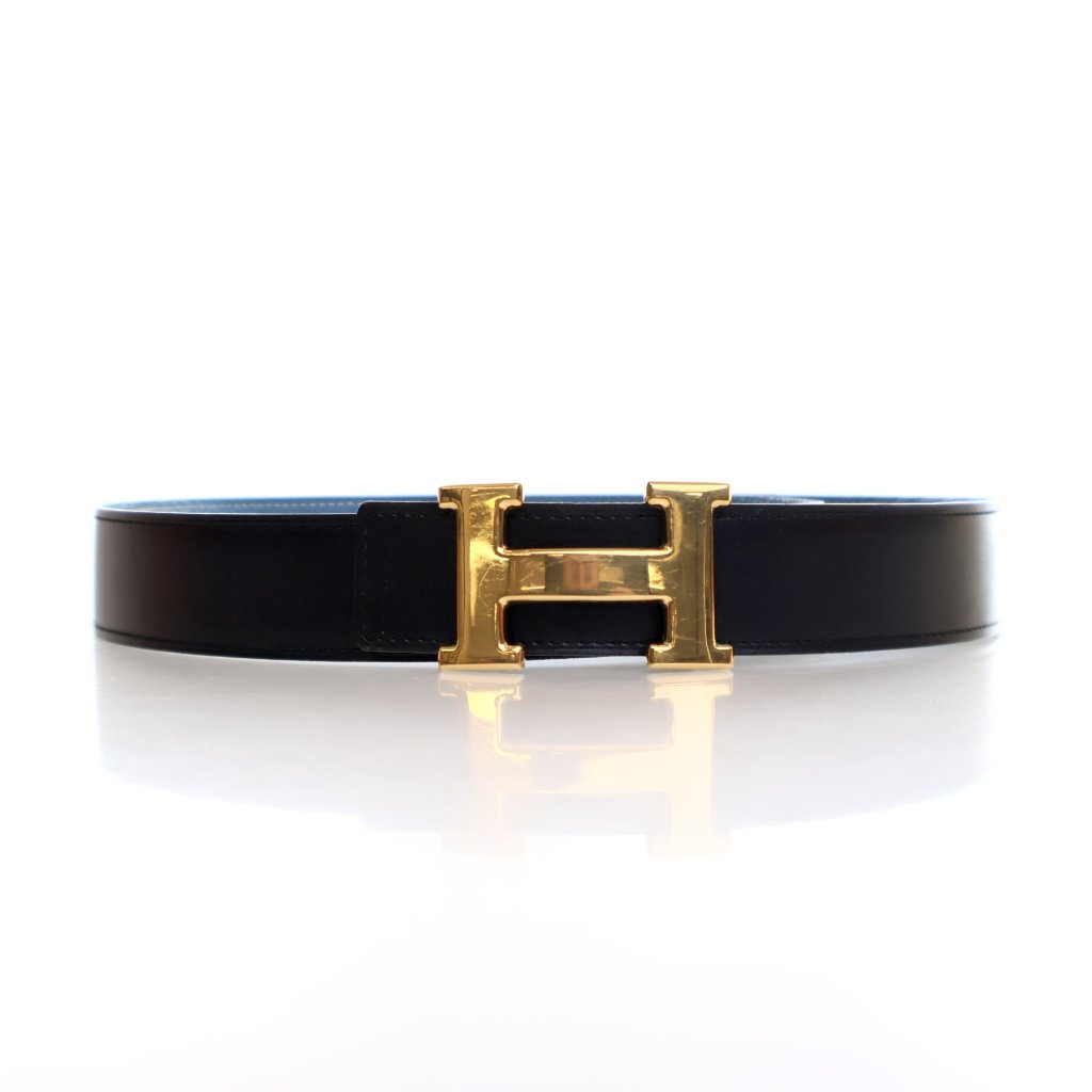 Hermes Noir Swift Constance Reversible H Belt Sz 85 - Luxe
