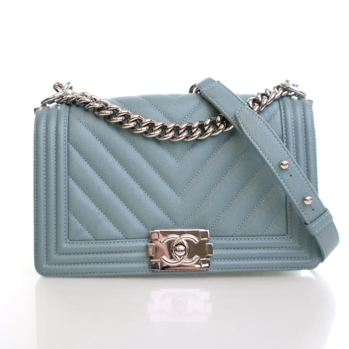 【ヴィンテージ】Rank:S☆Chanel Blue Series28 Boy Medium Bag Chanel-Metallic-Patent-Leather