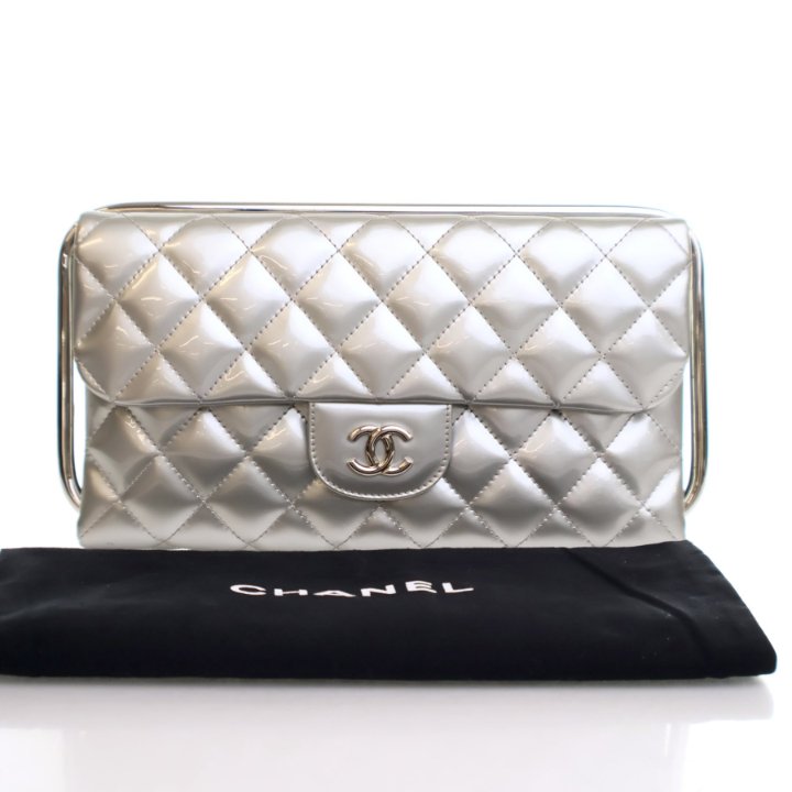 Chanel Metallic Patent Metal Handle Clutch - Luxe Du Jour