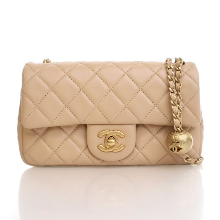 Chanel Mini Beige Lambskin Rectangular Pearl Crush Flap Bag - Luxe