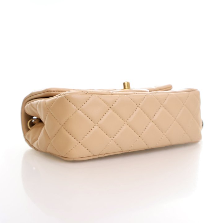 Chanel Mini Beige Lambskin Rectangular Pearl Crush Flap Bag - Luxe