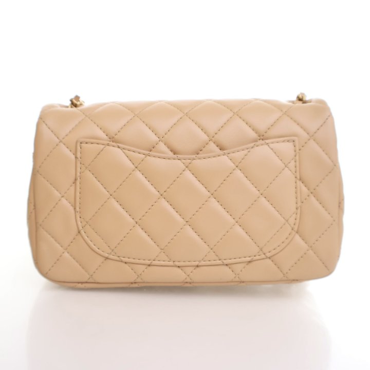 Chanel Mini Beige Lambskin Rectangular Pearl Crush Flap Bag - Luxe