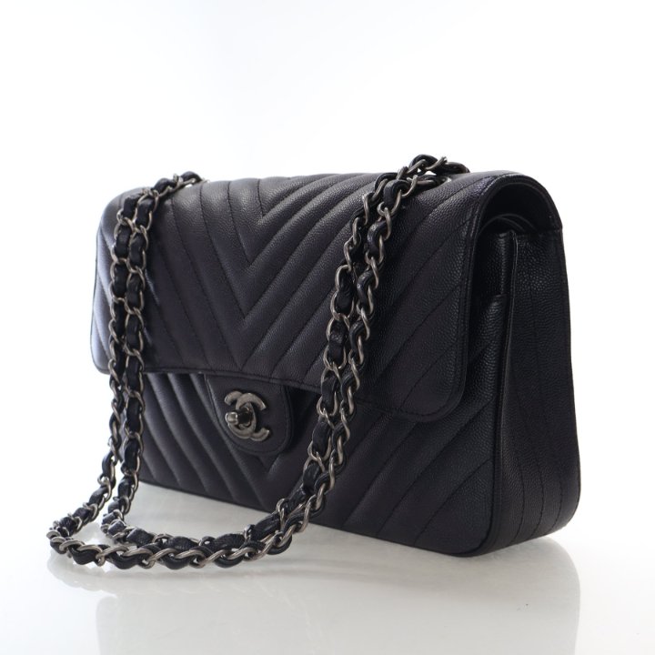 Chanel Iridescent Black Medium Chevron Flap Bag - Luxe Du Jour