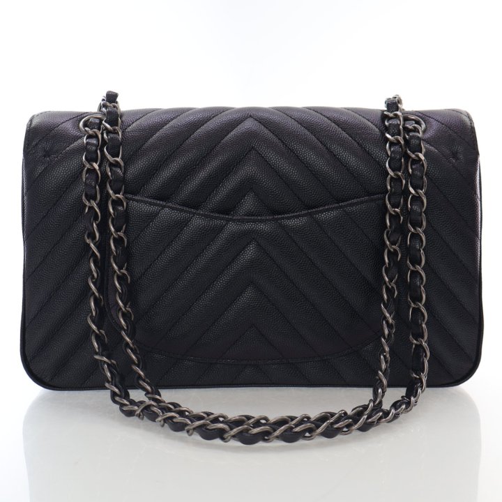 Chanel Iridescent Black Medium Chevron Flap Bag - Luxe Du Jour