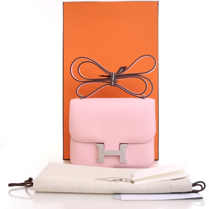 Hermes Rose Sakura Swift Mini Constance 18 - Luxe Du Jour
