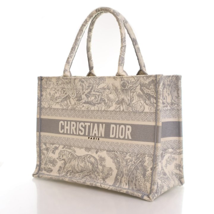 【関税込み】Dior Book Tote Toile de Jui Papillon Bag Medium Women's Medium Dior Book Tote raffia Toile de Jouy Papillon
