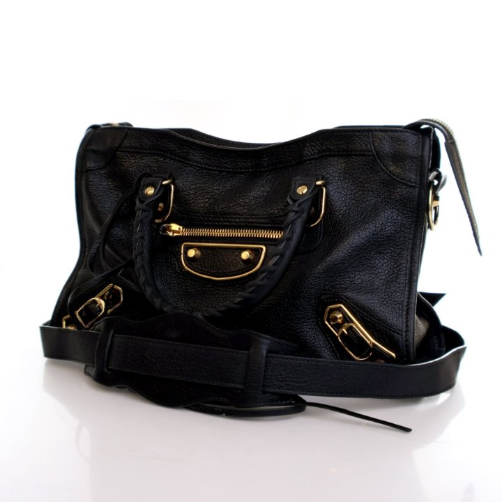 BALENCIAGA シティ Balenciaga Blue Obscur Grained Leather Metallic Edge