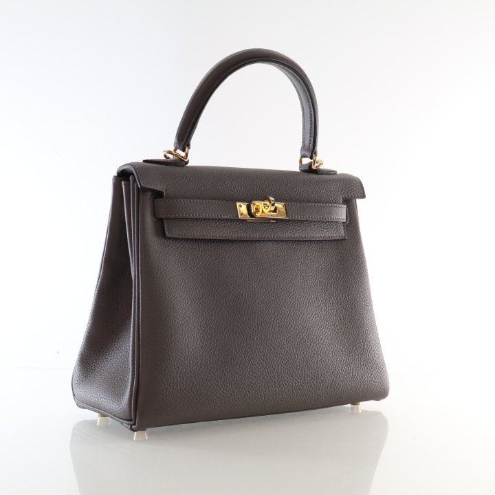 Hermes Gris Meyer Etain Togo Verso Kelly 25 - Luxe Du Jour