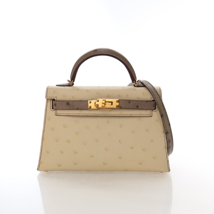 Hermes Craie Etoupe Ostrich Mini Kelly 20 Luxe Du Jour