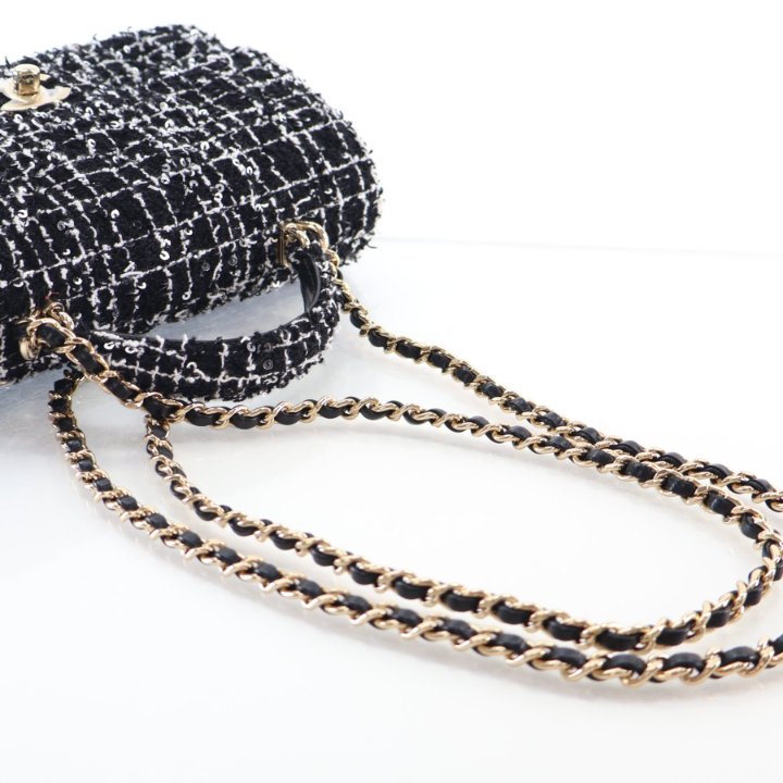 Chanel Mini Tweed Sequin Rectangular Top Handle Classic Flap Bag
