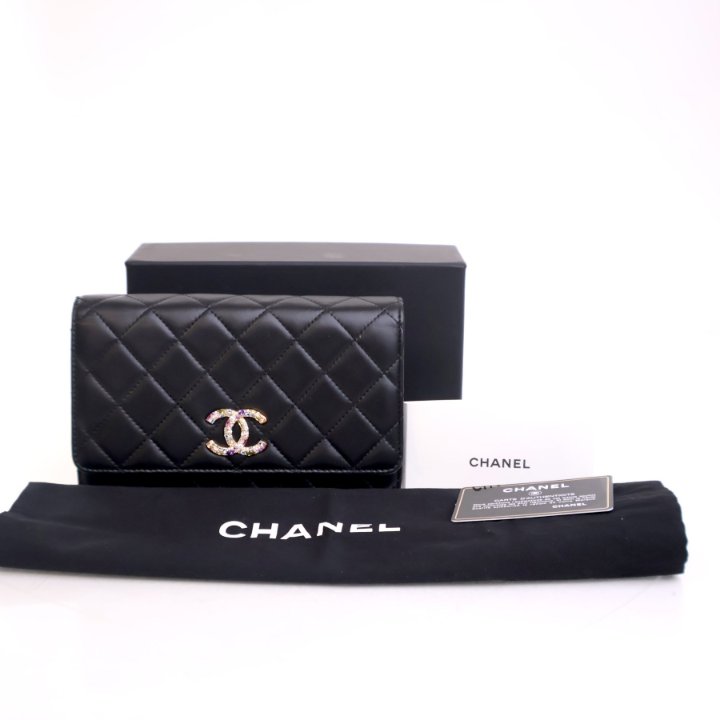CHANEL ウォレット NEW AUTH CHANEL CASINO POKER BLACK LAMBSKIN GOLD WALLET ON CHAIN