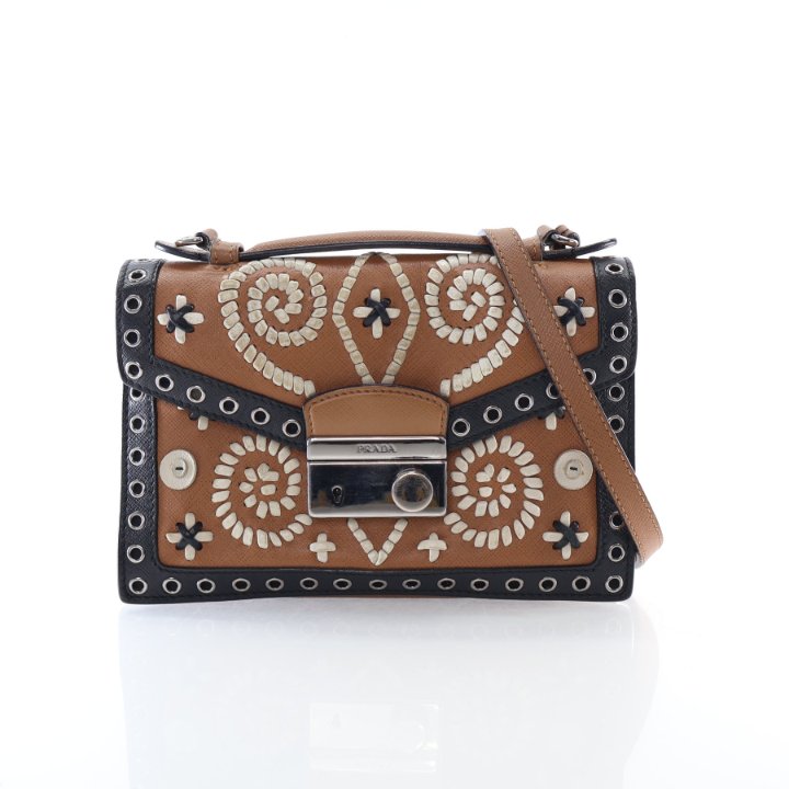 Prada Saffiano Embroidered Pattina Sound Crossbody Bag - Luxe Du Jour