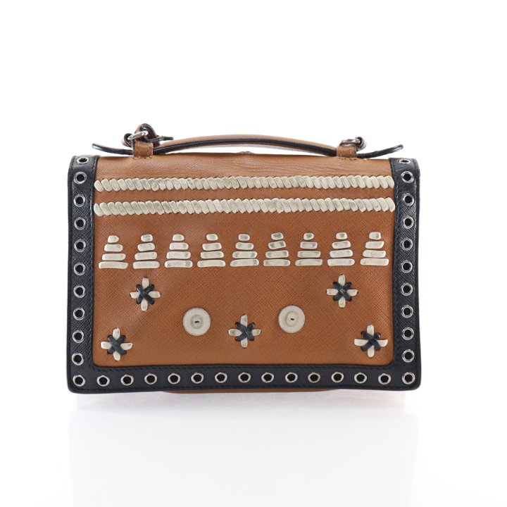Prada Saffiano Embroidered Pattina Sound Crossbody Bag - Luxe Du Jour