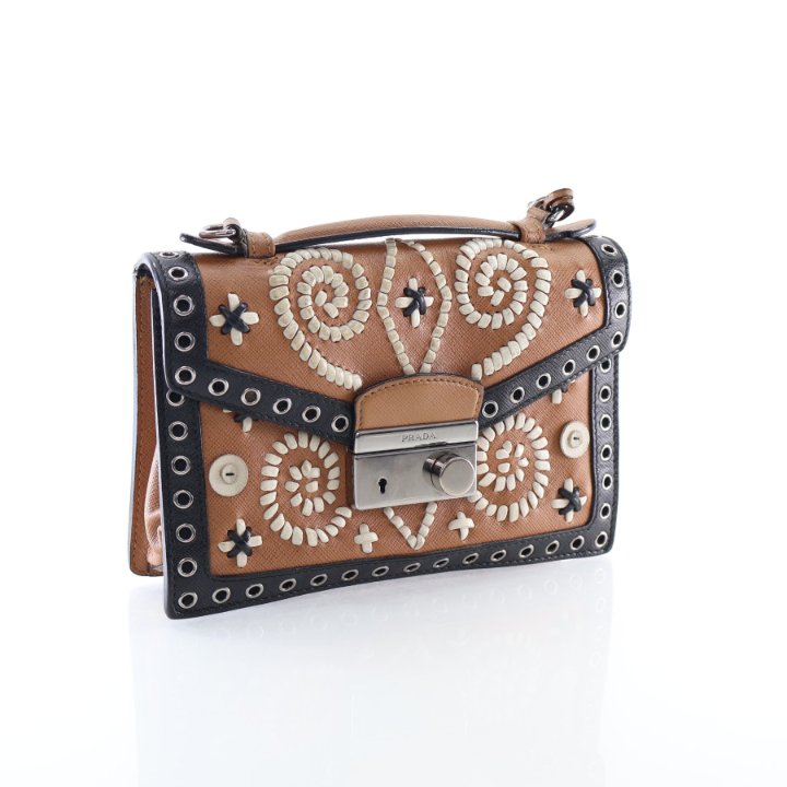Prada Saffiano Embroidered Pattina Sound Crossbody Bag - Luxe Du Jour