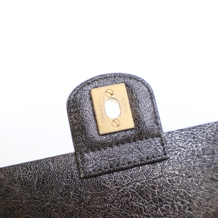 CHAＮＥＬ Chanel Cracked Metallic Calfskin Zip Away Chain Clutch