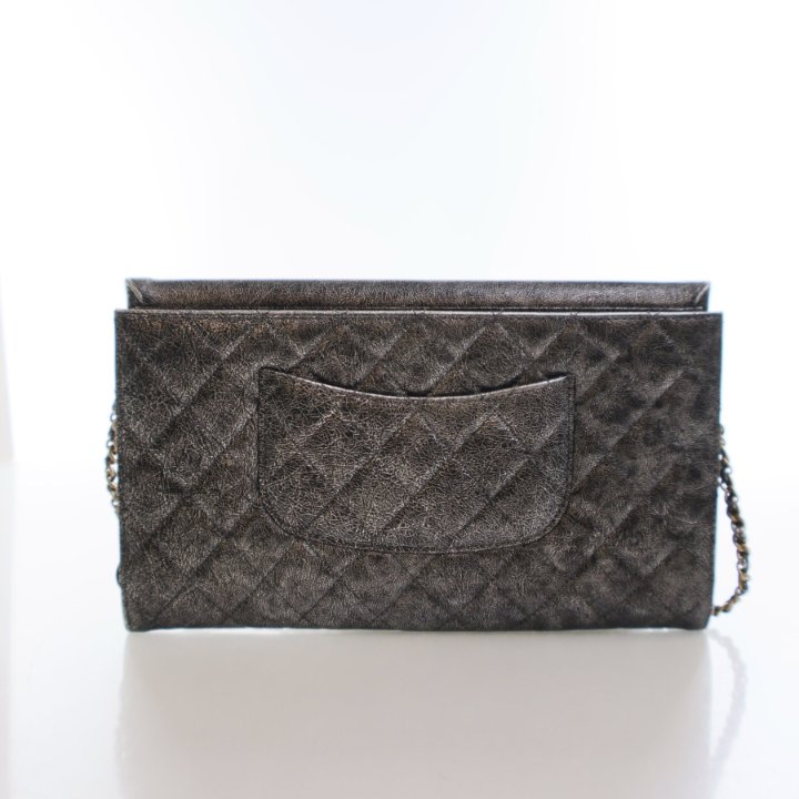 Chanel Cracked Metallic Calfskin Zip Away Chain Clutch