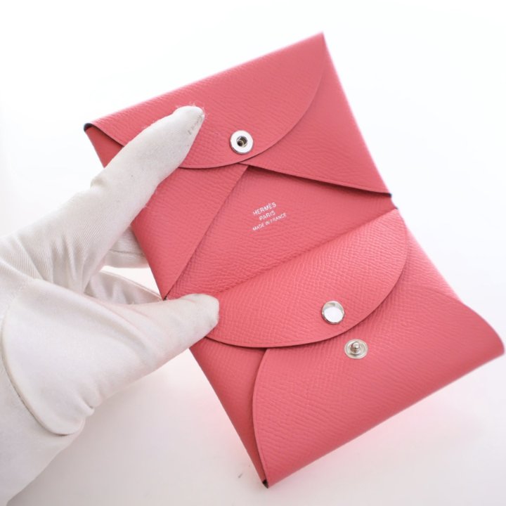 Hermes Rose Azalee Epsom Calvi Duo Compact Card Holder - Luxe Du Jour