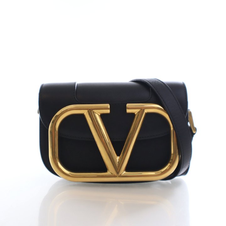 VALENTINO パーティバッグ 冠婚葬祭 合皮 ブラック ゴールド C35 Valentino Small Calfskin Loco Shoulder Bag - Luxe Du Jour