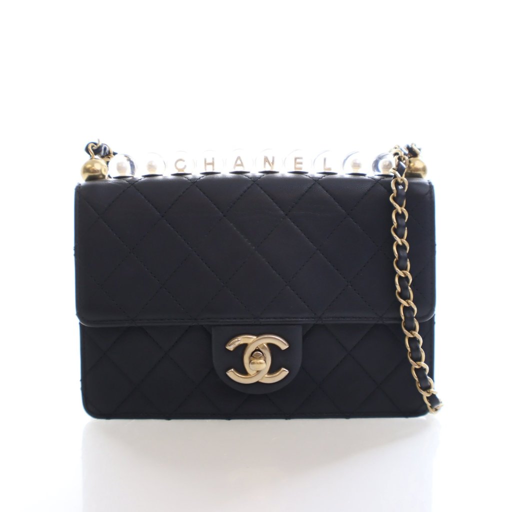 Chanel Chic Pearls Flap Bag Handbag - Black Goatskin - Luxe Du Jour