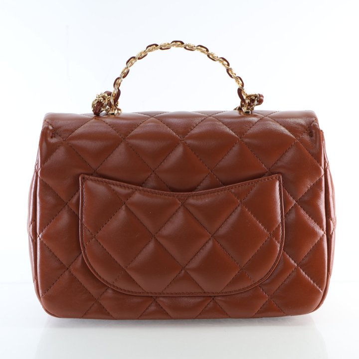 Chanel Medium Shiny Lambskin Golden Links Top Handle Flap Bag