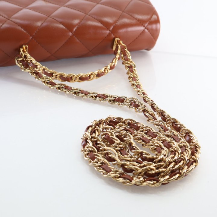 Chanel Medium Shiny Lambskin Golden Links Top Handle Flap Bag