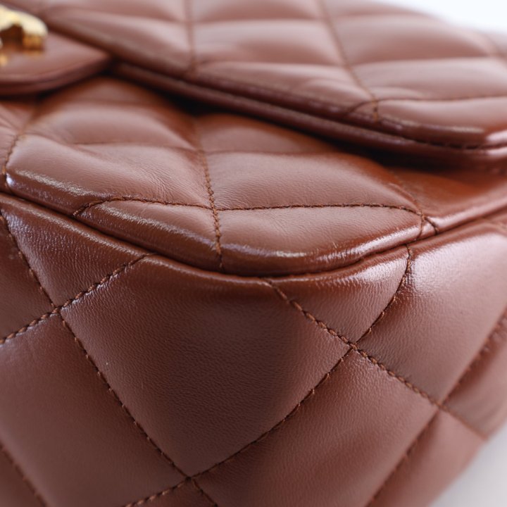 Chanel Medium Shiny Lambskin Golden Links Top Handle Flap Bag