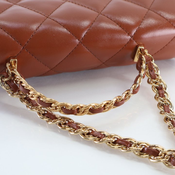 Chanel Medium Shiny Lambskin Golden Links Top Handle Flap Bag