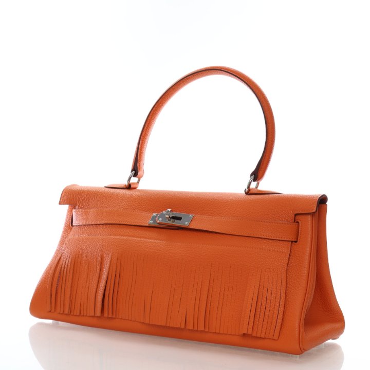 Hermes Orange H Clemence Shoulder Kelly Fringe 42 - Luxe Du Jour