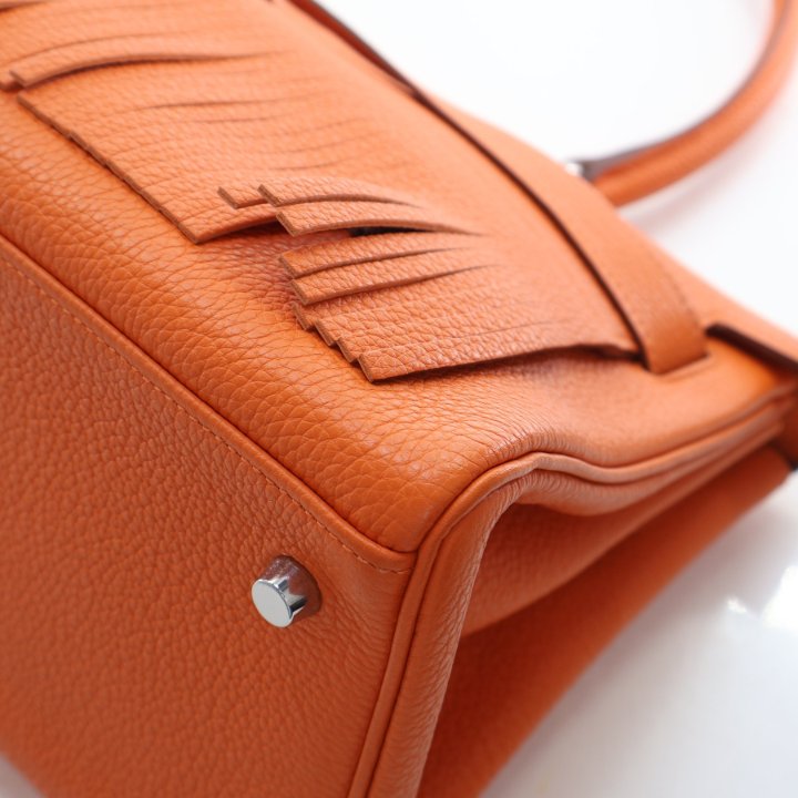 Hermes Orange H Clemence Shoulder Kelly Fringe 42 - Luxe Du Jour