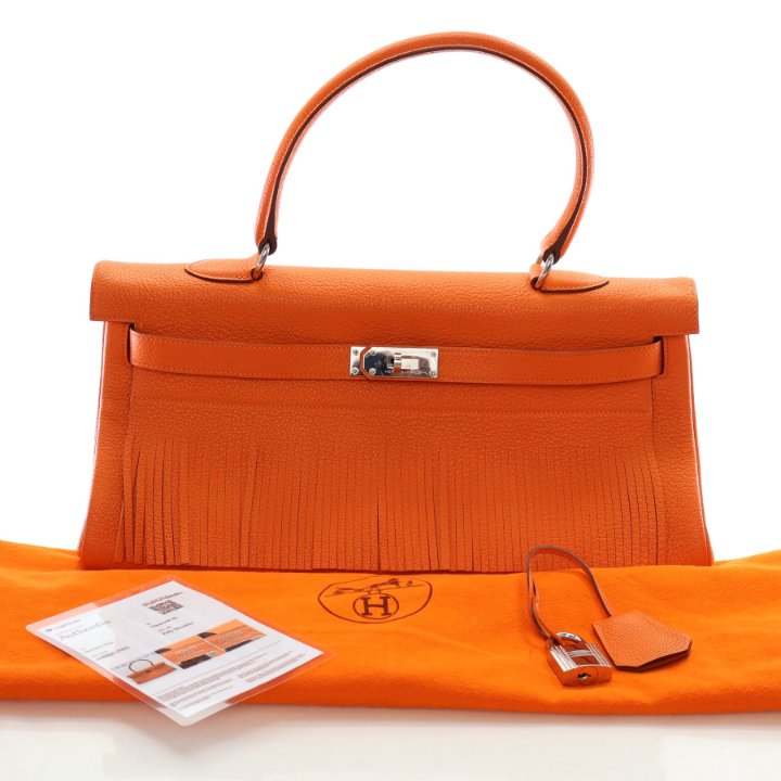 Hermes Orange H Clemence Shoulder Kelly Fringe 42 - Luxe Du Jour