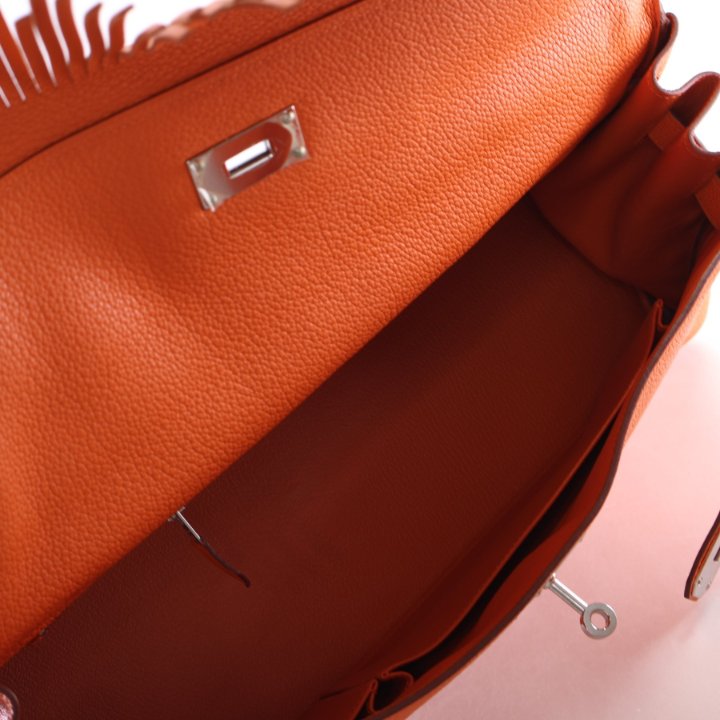 Hermes Orange H Clemence Shoulder Kelly Fringe 42 - Luxe Du Jour