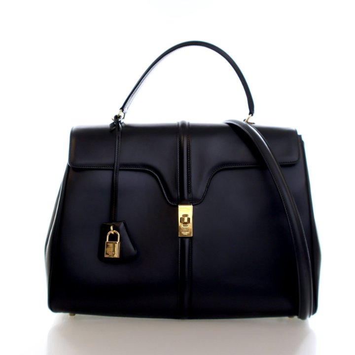Celine 16 Top Handle Bag Classique Handbag - Black Calfskin Gold
