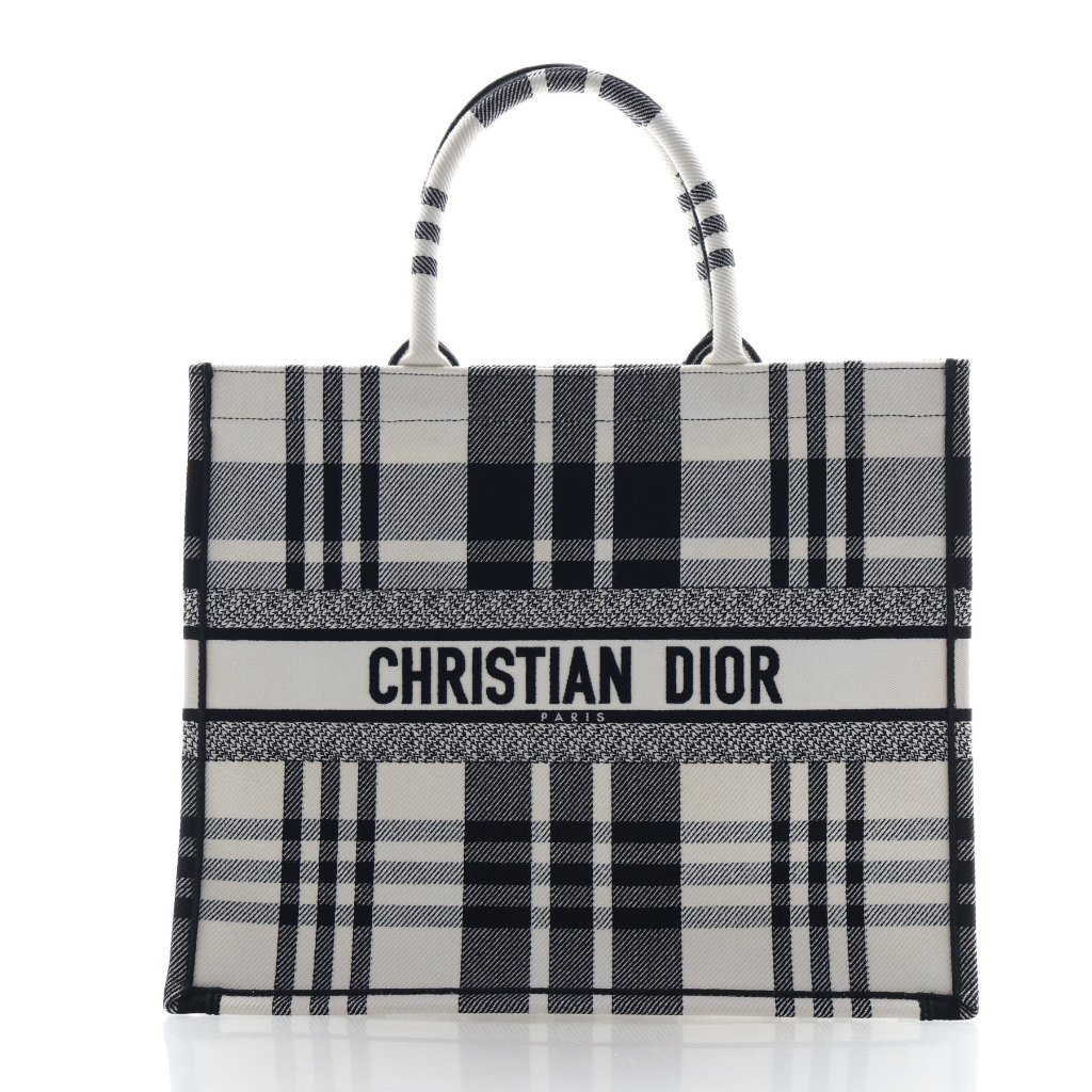 Christian Dior Large Embroidered Canvas Plaid Book Tote - Luxe Du Jour