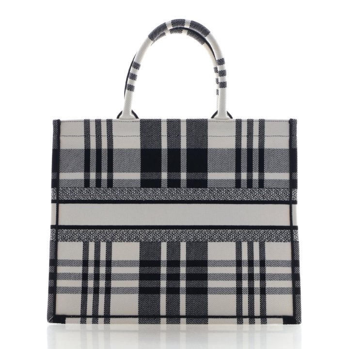 Christian Dior Large Embroidered Canvas Plaid Book Tote - Luxe Du Jour