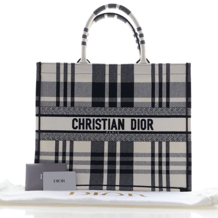 Christian Dior Large Embroidered Canvas Plaid Book Tote - Luxe Du Jour
