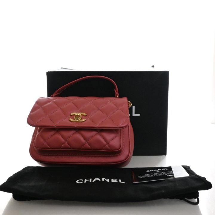 Chanel Top Handle Flap Bag Mini Handbag - Pink Calfskin Gold HW